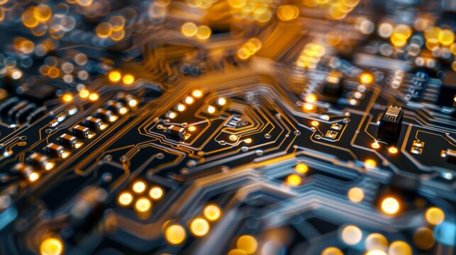 Close Up of Circuit Board with Glowing Lights