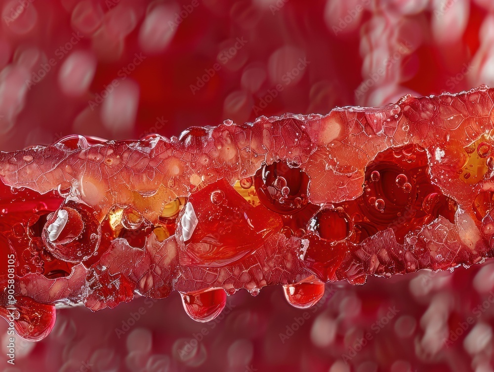 Sticker a close-up of a juicy red fruit with water droplets. ai.