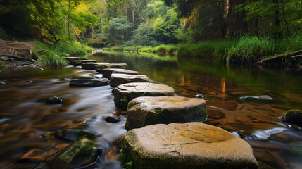 Obraz premium Stone steps mark the path forward, leading to new opportunities and challenges. Each step is a small progress that brings us closer to our goal.