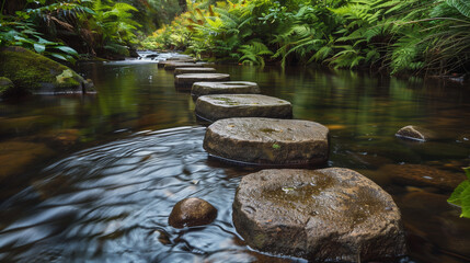 Naklejka premium Stone steps mark the path forward, leading to new opportunities and challenges. Each step is a small progress that brings us closer to our goal.