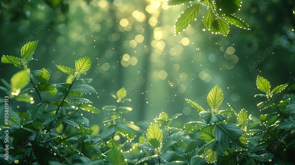 Wall mural sunlight filtering through leaves in a forest