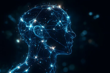 Obraz premium AI on a futuristic humanoid with glowing network connections, concepts of digital artificial intelligence, technological and innovative business, data science and cybernetics.