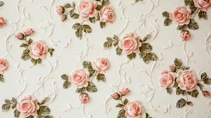 Intricate floral patterns flowing across a restored Victorian ceiling and wall, capturing a seamless blend of old-world charm and modern elegance