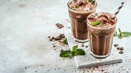 Chilled Iced Chocolate Cocoa with Ice Cream: Summer Refreshment Drinks 