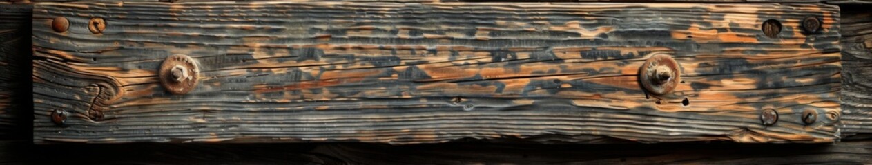 Obraz premium Timeworn Photo of a Rustic Wooden Sign Hanging on an Aged Wooden Wall, Evoking Vintage Charm and Heritage Aesthetics.