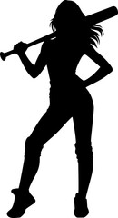 Girl softball player silhouette with bat pose vector graphic