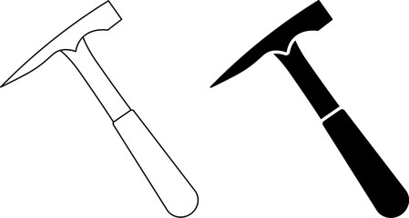 outline silhouette Geologist's hammer icon set