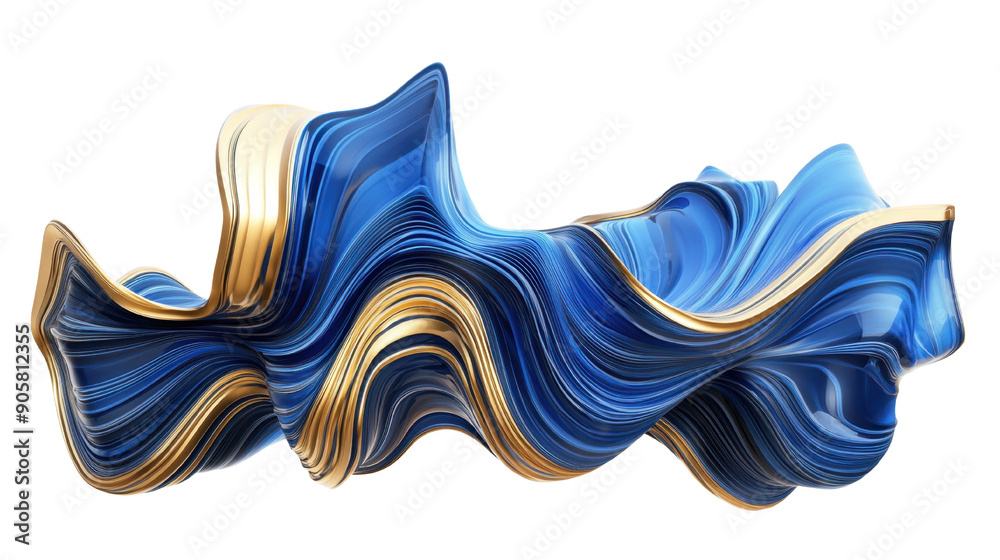 Wall mural elegant abstract wave in blue and gold on a transparent background