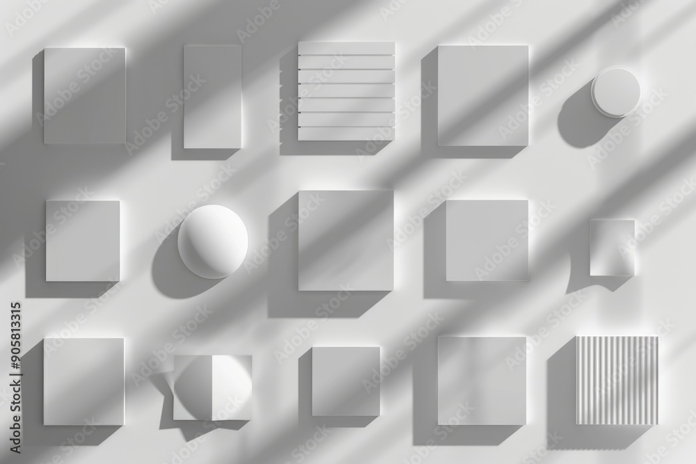 Poster various shapes arranged on a white background