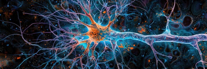 Neuroscience Stunning neuron centered in a histological slice of brain tissue stained with Silver