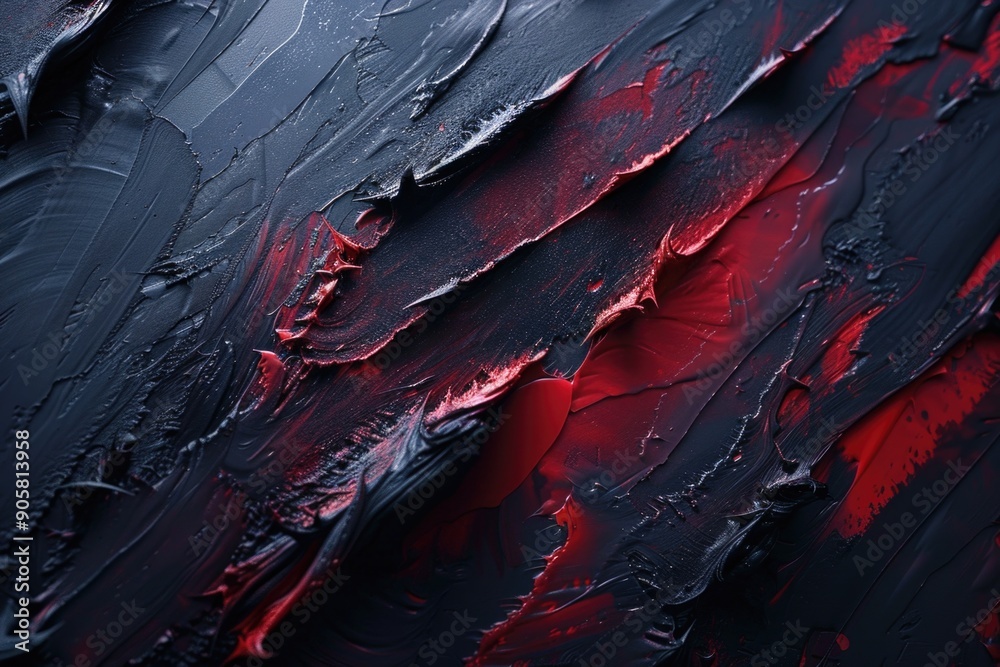 Poster close-up of a black and red abstract painting with intricate details