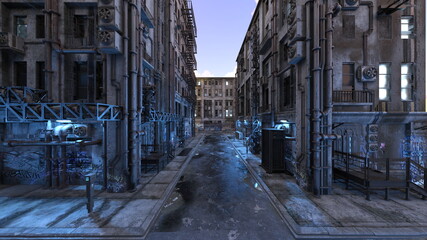荒廃した都市　3DCGレンダリング