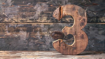 Wooden number three on table with space for text