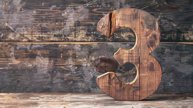 Wooden number three on table with space for text