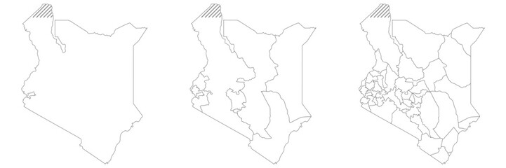 Kenya map. Map of Kenya in white set