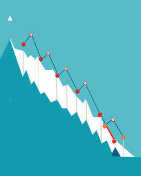 A timeline with a line graph showing the gradual decrease in debt over time with the avalanche od.. Vector illustration