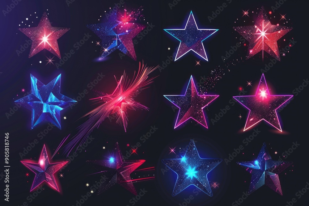 Aufkleber a set of glowing stars on a dark background, ideal for use in space-themed designs or as a decorativ