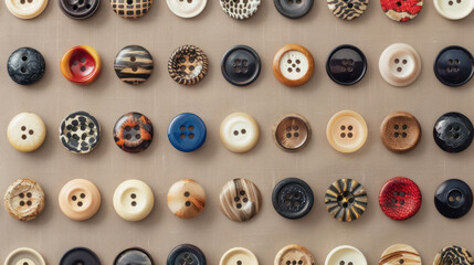 vintage and modern buttons collection on fabric for sewing and crafts