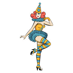 Vector Beautiful Joker Girl Cartoon Pin Up Retro Style Illustration Isolated