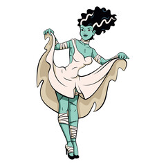 Vector Beautiful Monster Bride Cartoon Pin Up Retro Style Illustration Isolated