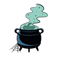 Vector Cauldron Cartoon Retro Style Illustration Isolated