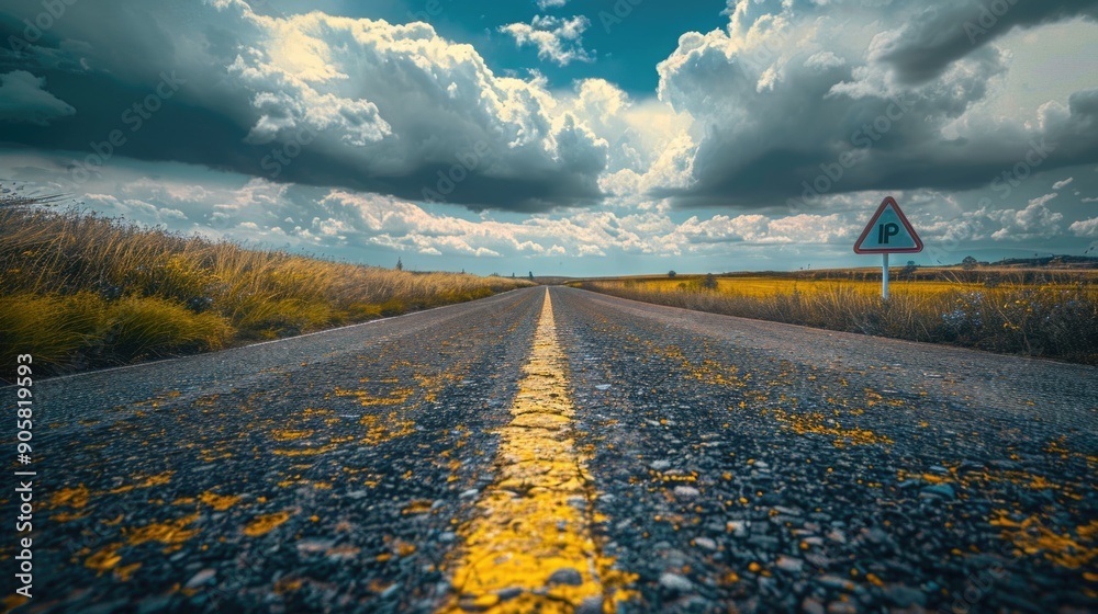 Poster a road with a yellow line marking the center, suitable for use in infographics or visual representat