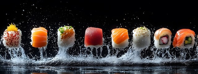 Dynamic Sushi Delight. Capturing the art and movement of sushi in mid-air