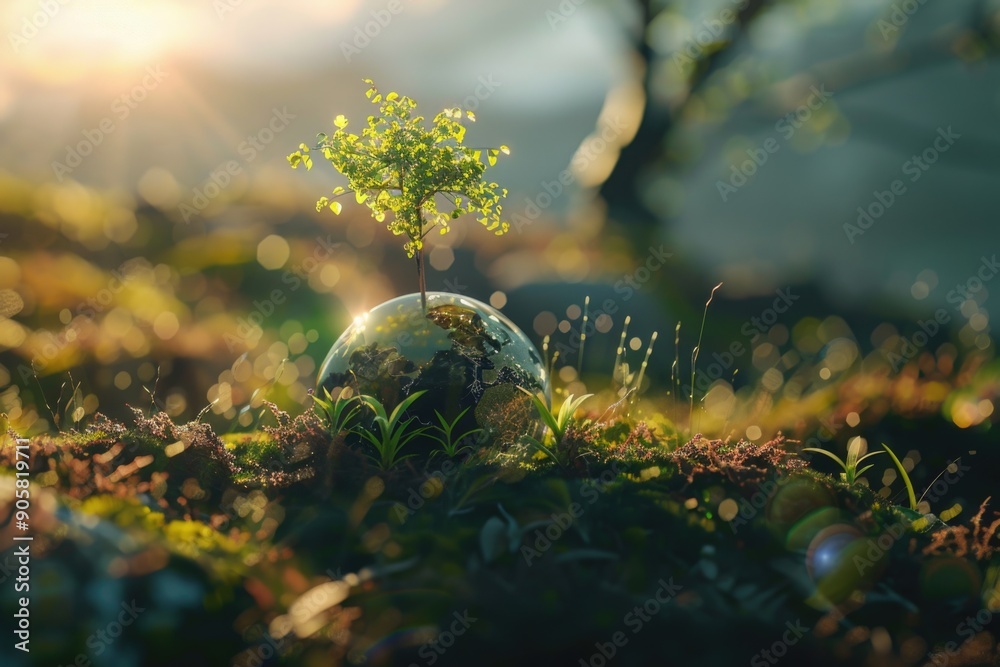 Poster A small tree grows out of a spherical object