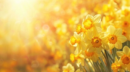Obraz premium Bright yellow daffodils in sunlight, representing spring and new beginnings