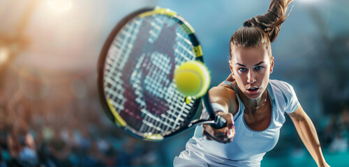 Tennis woman player hitting a forehand shot. Ball in the air,generative ai
