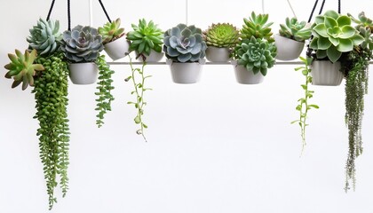 hanging succulents a square frame with hanging succulent plants creating a cascading effecton white background