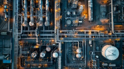 Aerial view of modern industrial area from drone capturing contemporary urban landscape