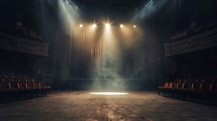 A Haunting Spotlight Casts an Eerie Glow on an Empty Theater Stage