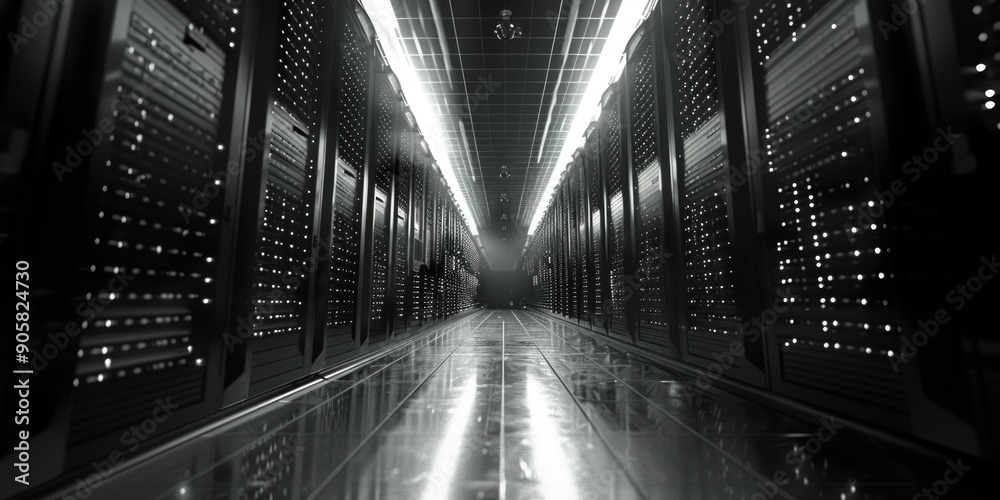 Poster a person navigating through a server room aisle