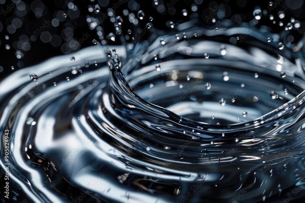 Poster a close-up view of a single water drop on a black background