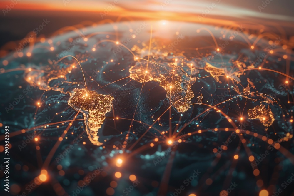 Poster A world map with small glowing dots, great for representing global connections or highlighting specific locations