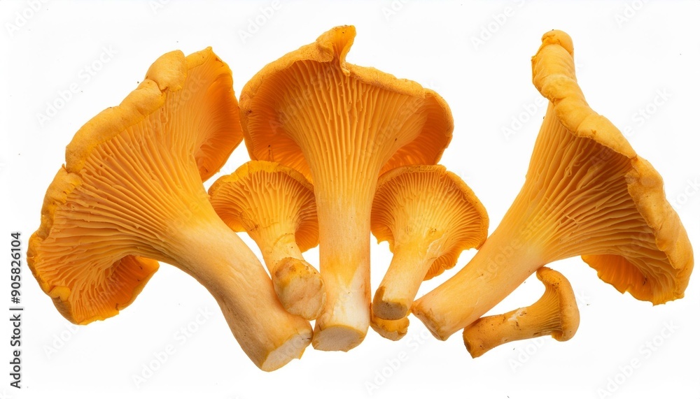 Wall mural chanterelles or girolles mushrooms cantharellus cibarius top view isolated png