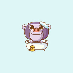 Cute ape monkey bathing time in bathtub kawaii chibi character mascot illustration outline style design
