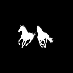 Pair Horse Silhouette, flat style, can use for Logo Gram, Art Illustration, Emblem, Pictogram, Apps, Website or Graphic Design Element. Vector Illustration