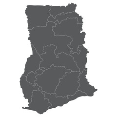 Ghana map. Map of Ghana in administrative provinces in grey color