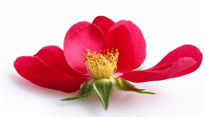 one bright red brier bloom isolated on white