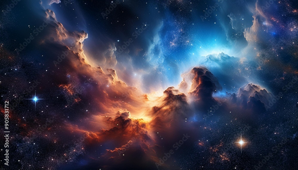 Canvas Prints a mesmerizing nebula in space where glowing cosmic clouds and stars illuminate the dark universe sho
