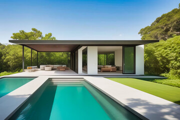Fototapeta premium Diseño moderno de una casa de campo con pileta estilo minimalista