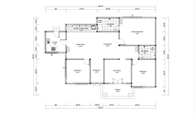 Floor Plan 1 Story House 10 x 15 m. Black And White Floor Plan