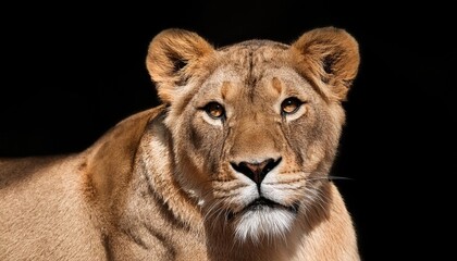 Obraz premium portrait of a lioness on black background lovely lioness close up african lioness panthera leo