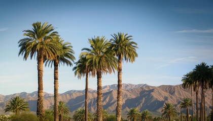 palm trees with mountain range background in la quinta california in the coachella valley