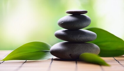 Obraz premium spa still life with zen stone and green leaves