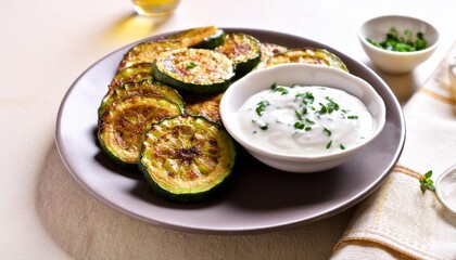 fried sliced zucchini served with yogurt dip