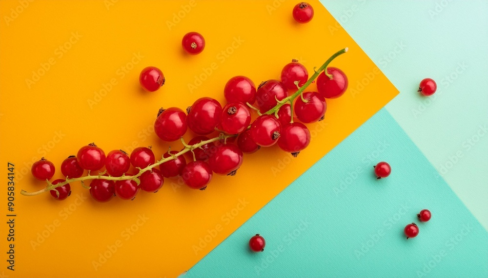 Wall mural creative layout made of red currant on colorful background flat lay food concept