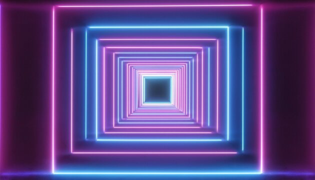 looped 3d animation neon tunnel with rotating square frames abstract cycled background